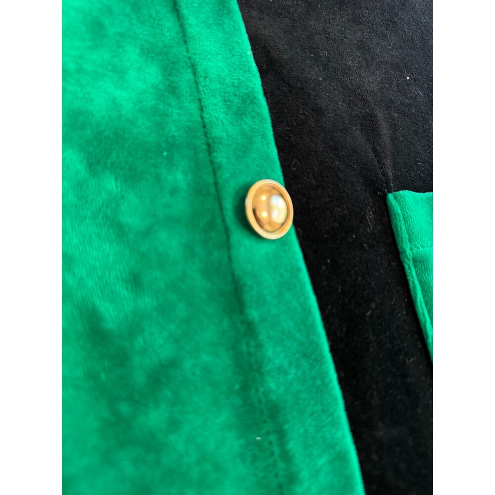 Vintage Knit Connection Velvet Colorblock Top Blouse Green Black Button Glam - Picture 6 of 8